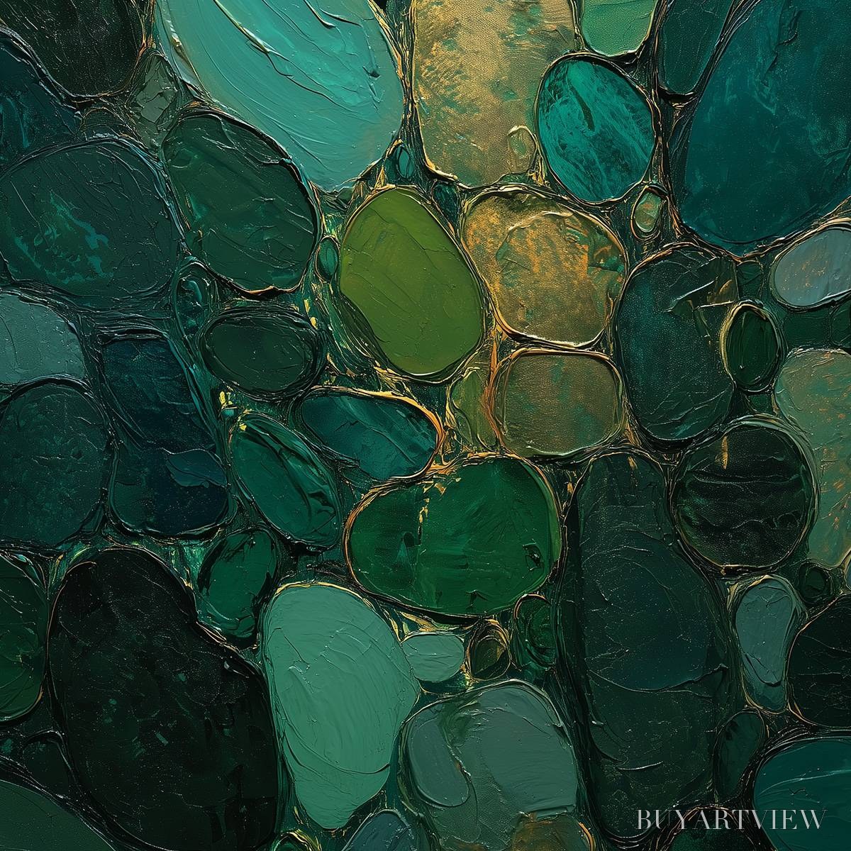 ARTOVITAS Emerald Riverbed Green Gold Textured Abstract Oil Painting - image 5