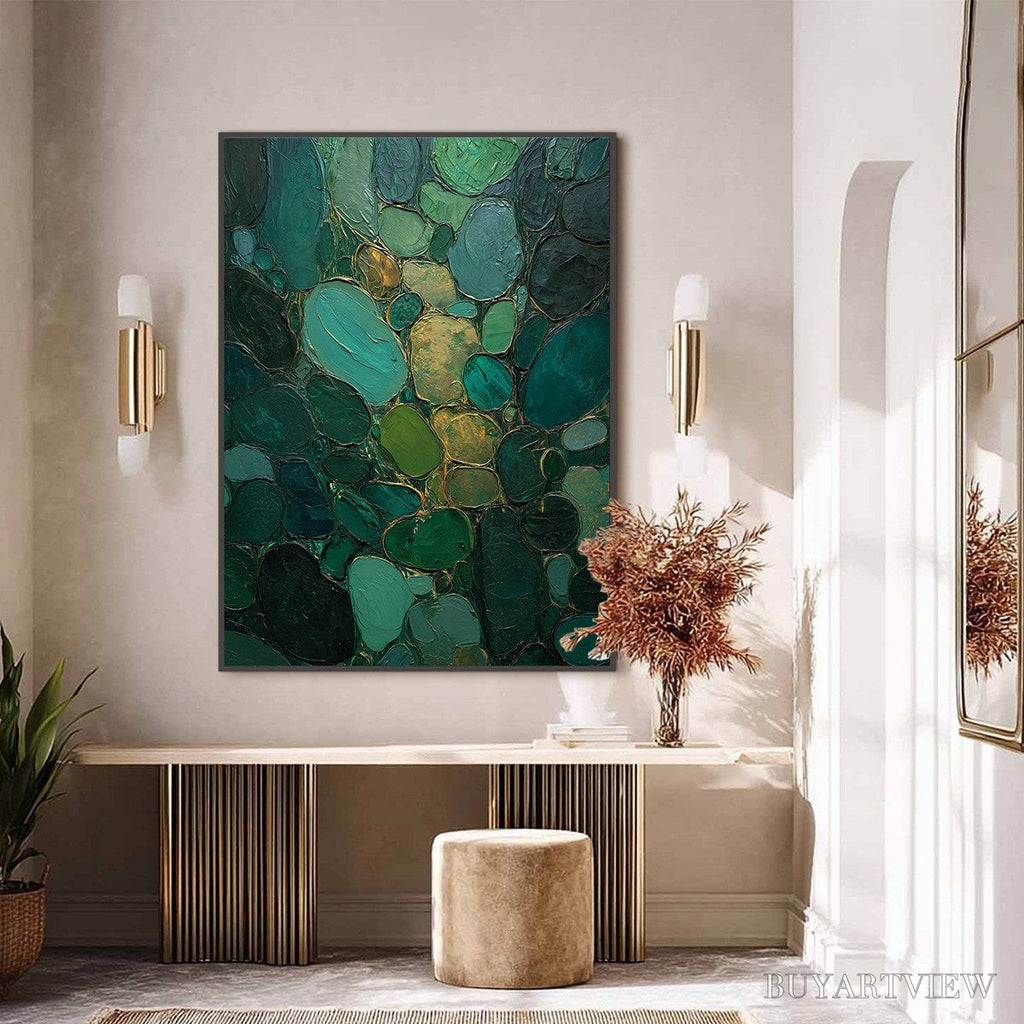 ARTOVITAS Emerald Riverbed Green Gold Textured Abstract Oil Painting - image 6