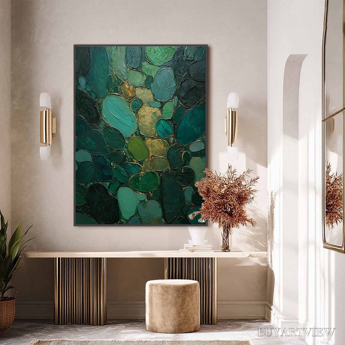 ARTOVITAS Emerald Riverbed Green Gold Textured Abstract Oil Painting - image 6