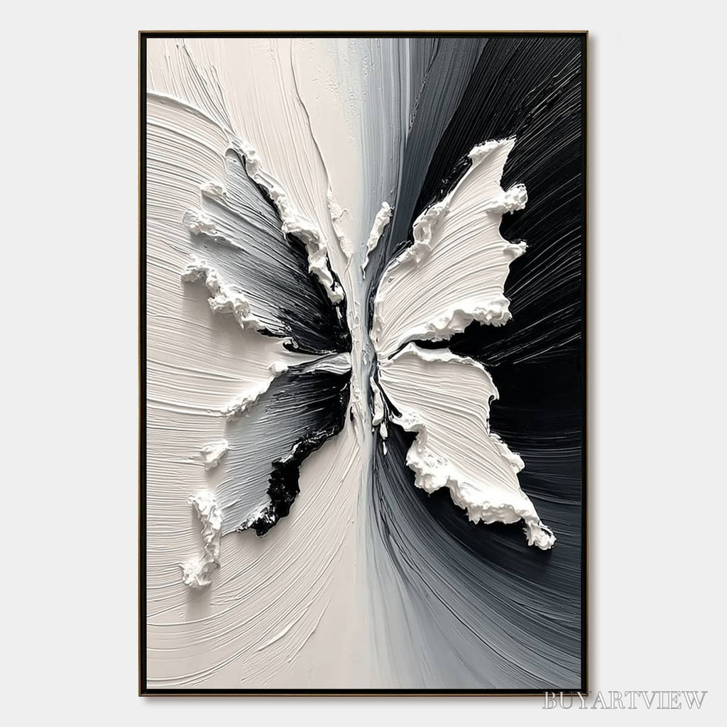 ARTOVITAS Metamorphosis – Heavy Texture Black and White Butterfly Painting - image 1