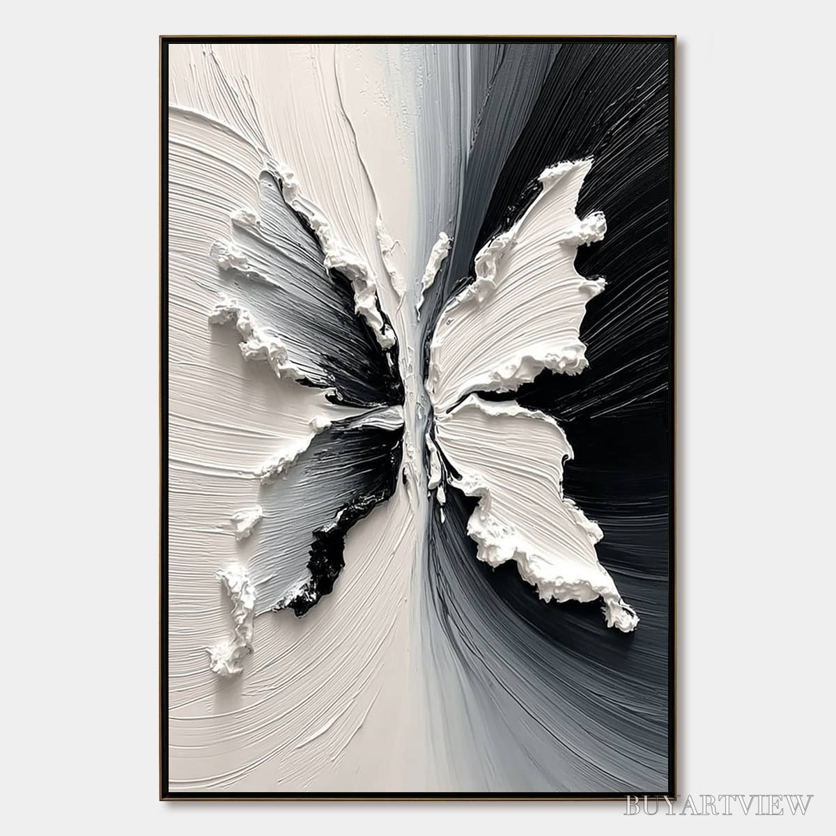 ARTOVITAS Metamorphosis – Heavy Texture Black and White Butterfly Painting - image 1