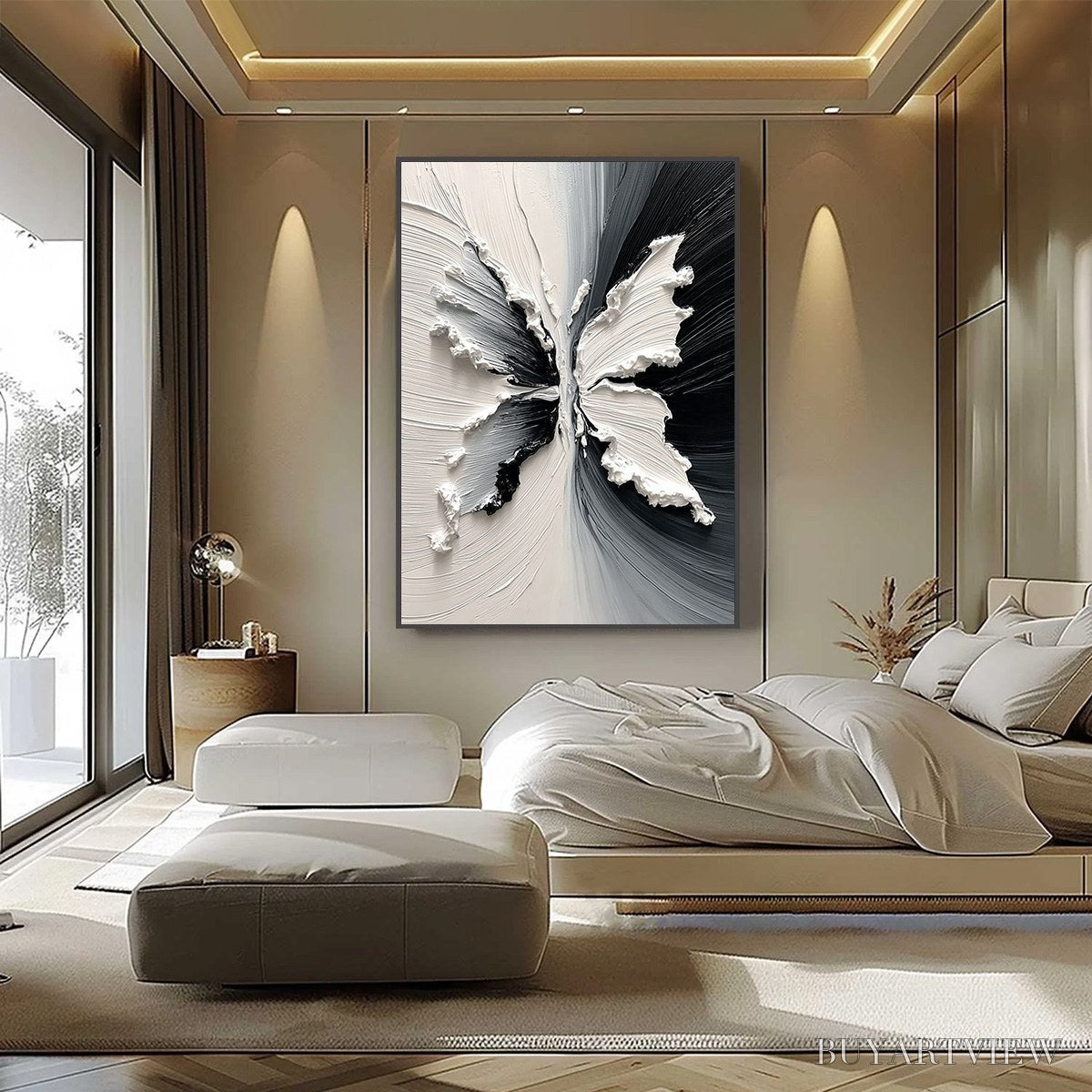 ARTOVITAS Metamorphosis – Heavy Texture Black and White Butterfly Painting - image 2