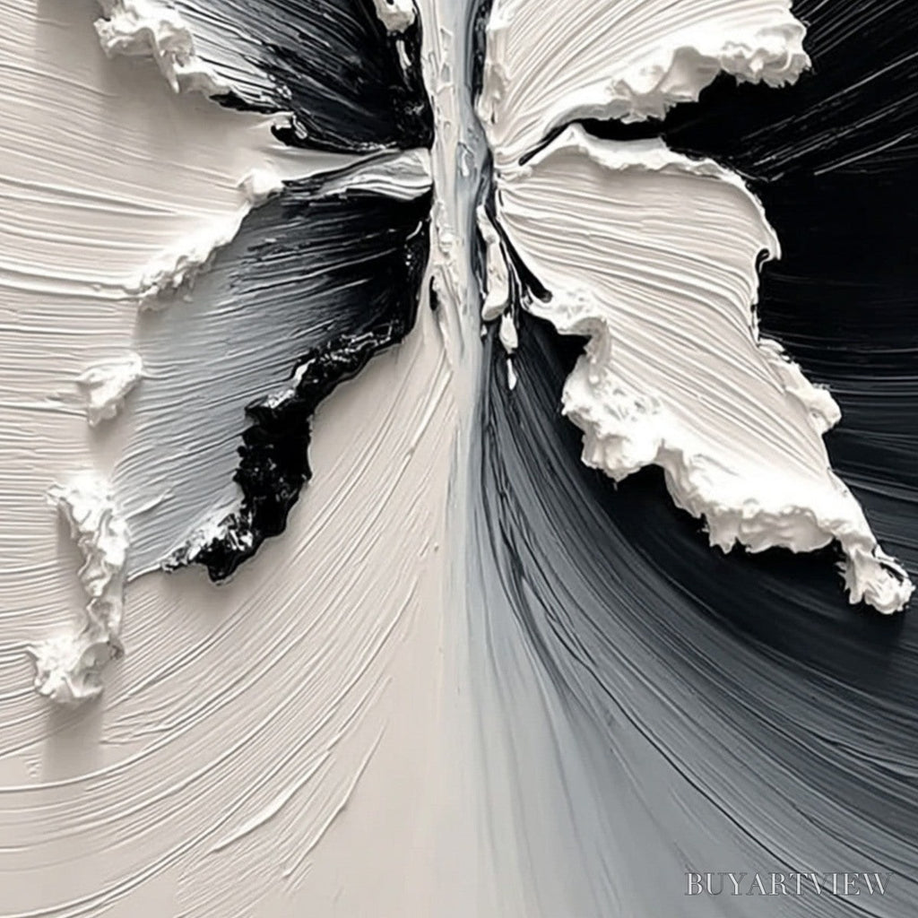 ARTOVITAS Metamorphosis – Heavy Texture Black and White Butterfly Painting - image 3