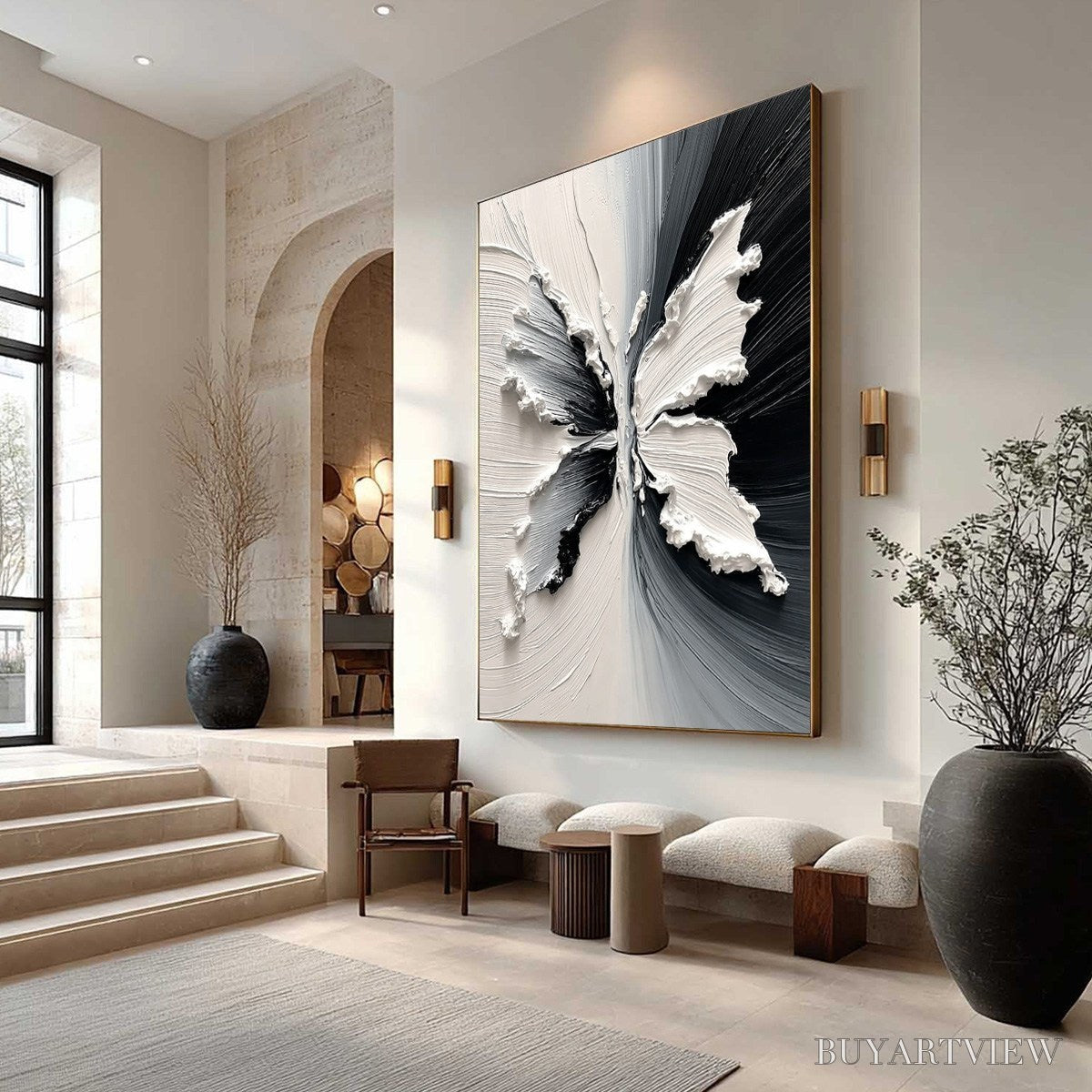ARTOVITAS Metamorphosis – Heavy Texture Black and White Butterfly Painting - image 4
