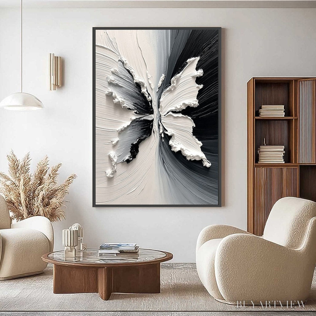 ARTOVITAS Metamorphosis – Heavy Texture Black and White Butterfly Painting - image 6