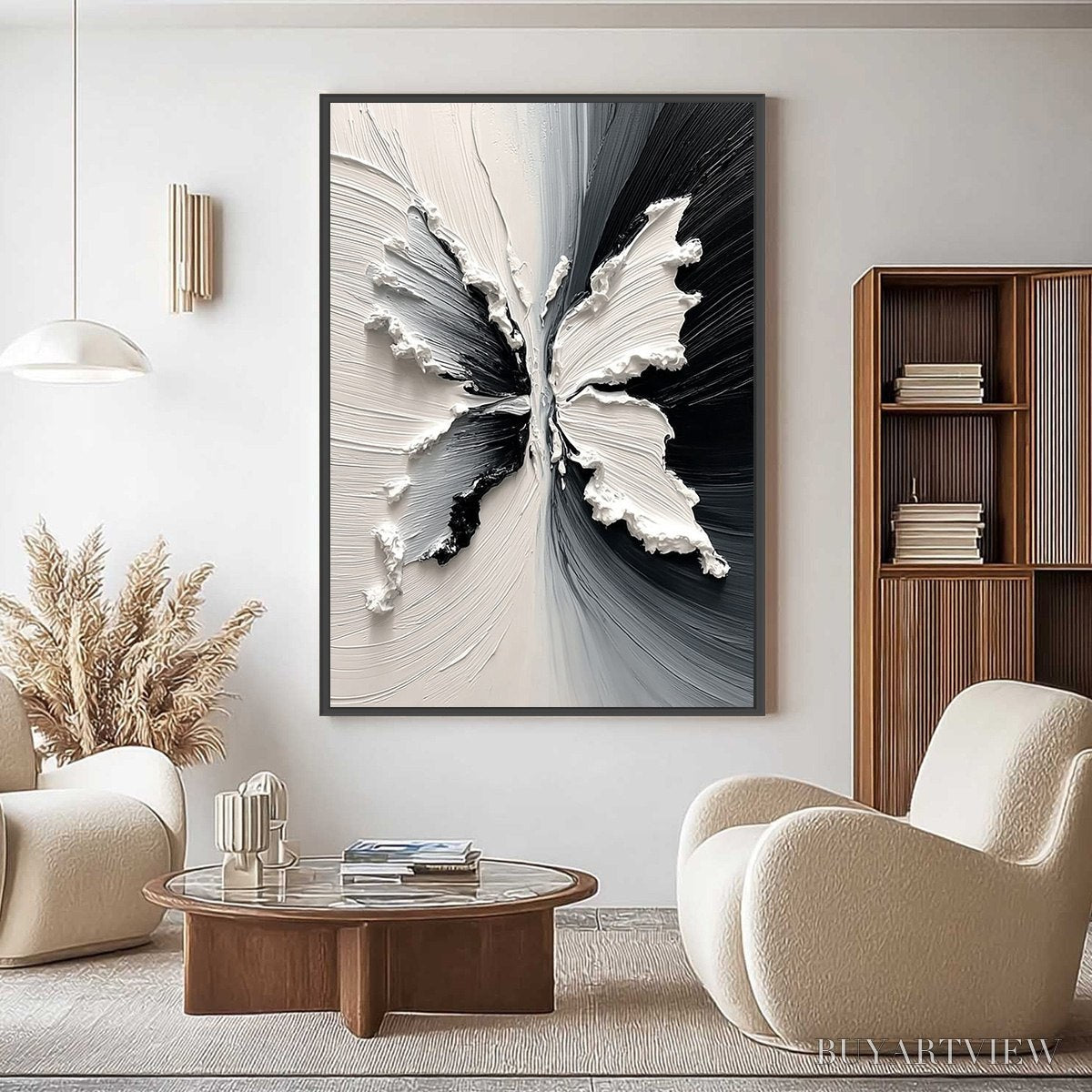 ARTOVITAS Metamorphosis – Heavy Texture Black and White Butterfly Painting - image 6