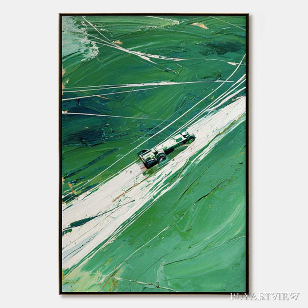 ARTOVITAS Verdant Velocity – Textured Impasto Painting of a Vintage Racing Car - image 1