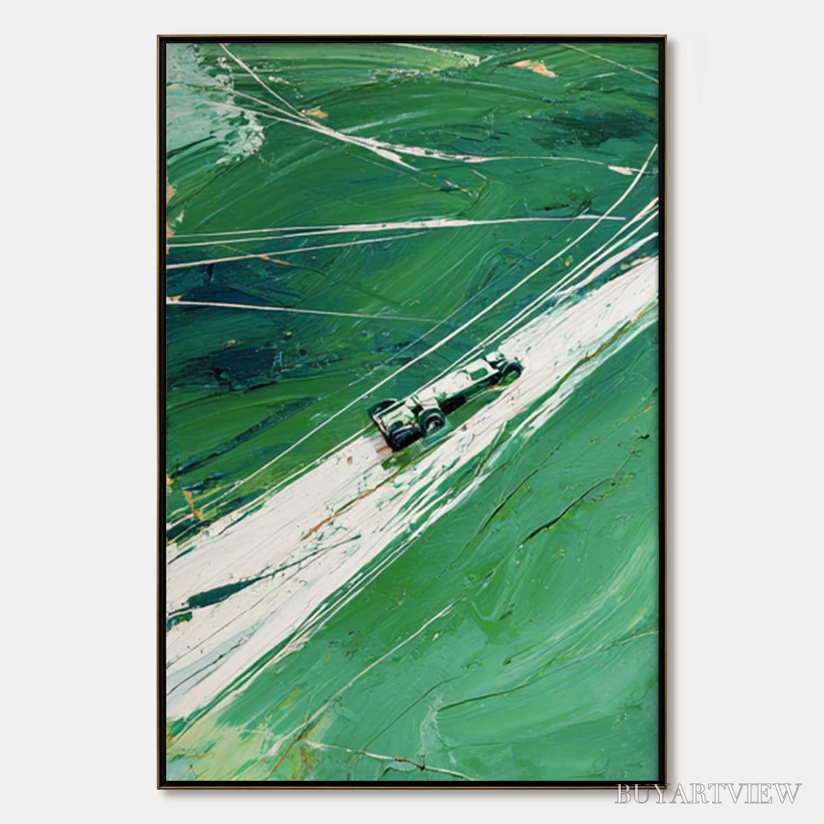 ARTOVITAS Verdant Velocity – Textured Impasto Painting of a Vintage Racing Car - image 1
