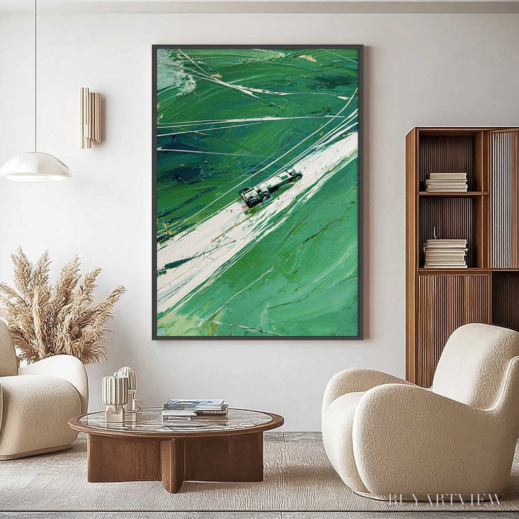 ARTOVITAS Verdant Velocity – Textured Impasto Painting of a Vintage Racing Car - image 2