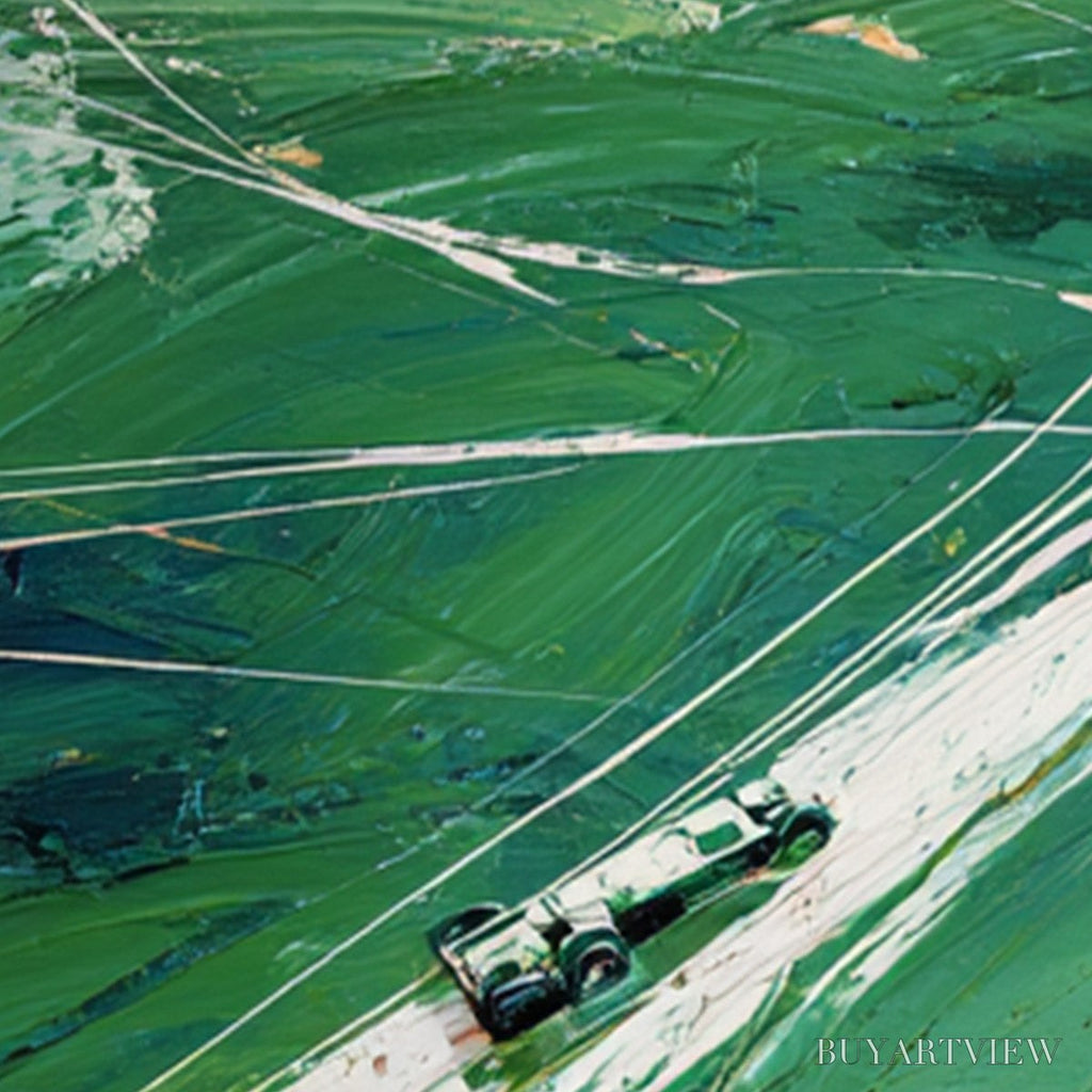 ARTOVITAS Verdant Velocity – Textured Impasto Painting of a Vintage Racing Car - image 3