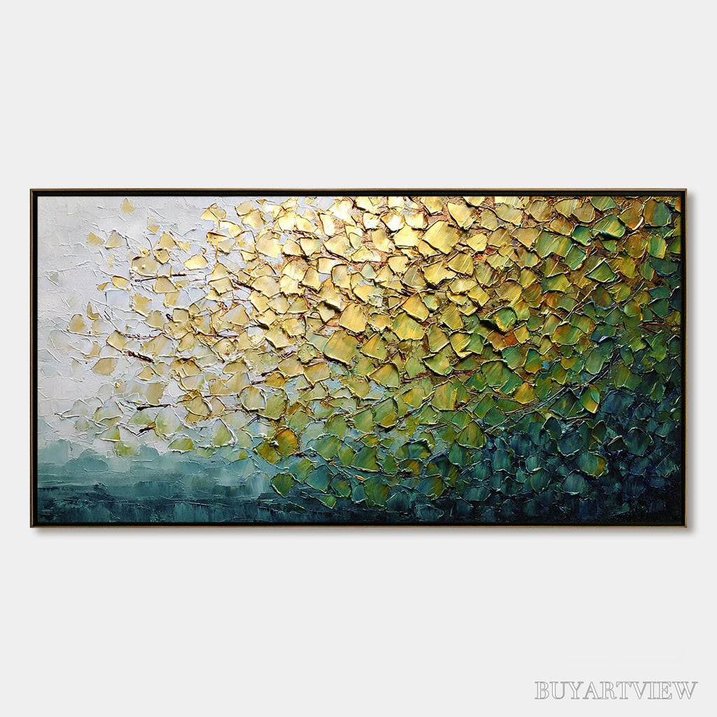 ARTOVITAS Golden Canopy – Heavily Textured Gold & Green Abstract Impasto Painting - image 1