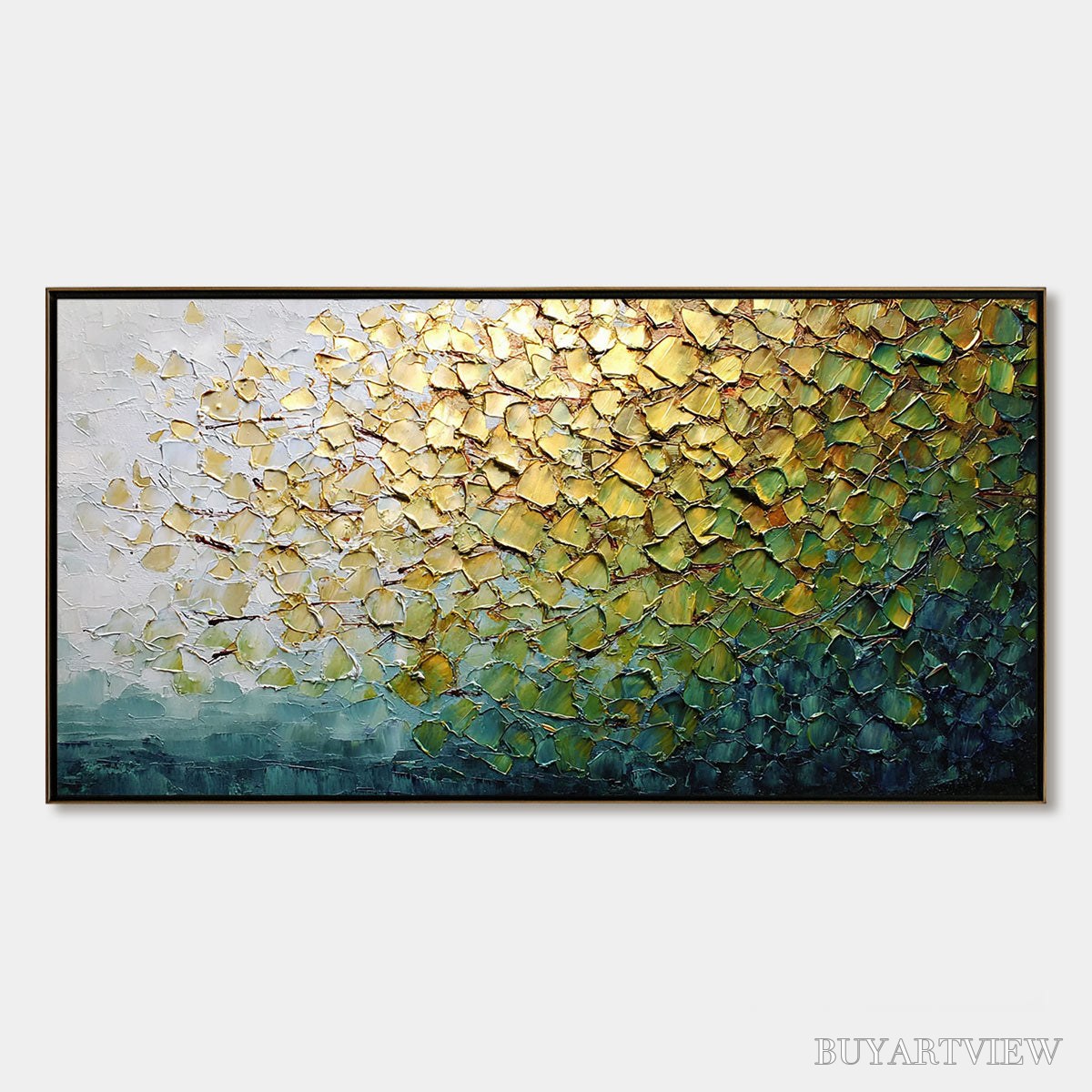 ARTOVITAS Golden Canopy – Heavily Textured Gold & Green Abstract Impasto Painting - image 1