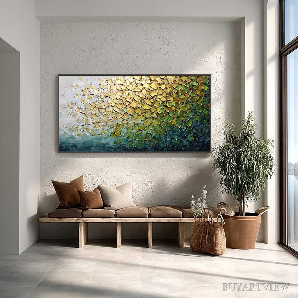 ARTOVITAS Golden Canopy – Heavily Textured Gold & Green Abstract Impasto Painting - image 2