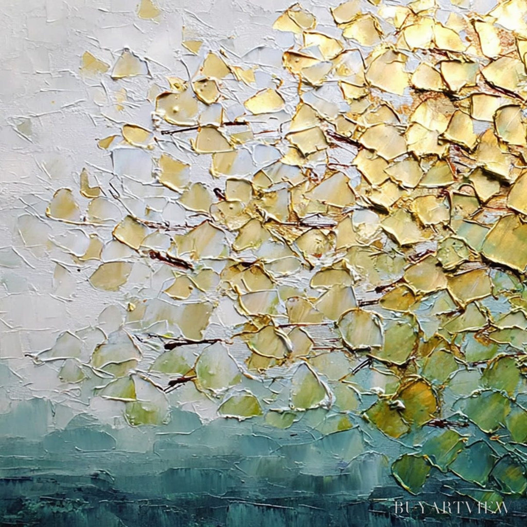 ARTOVITAS Golden Canopy – Heavily Textured Gold & Green Abstract Impasto Painting - image 3