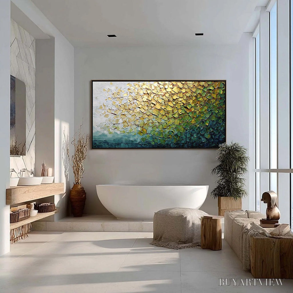 ARTOVITAS Golden Canopy – Heavily Textured Gold & Green Abstract Impasto Painting - image 4