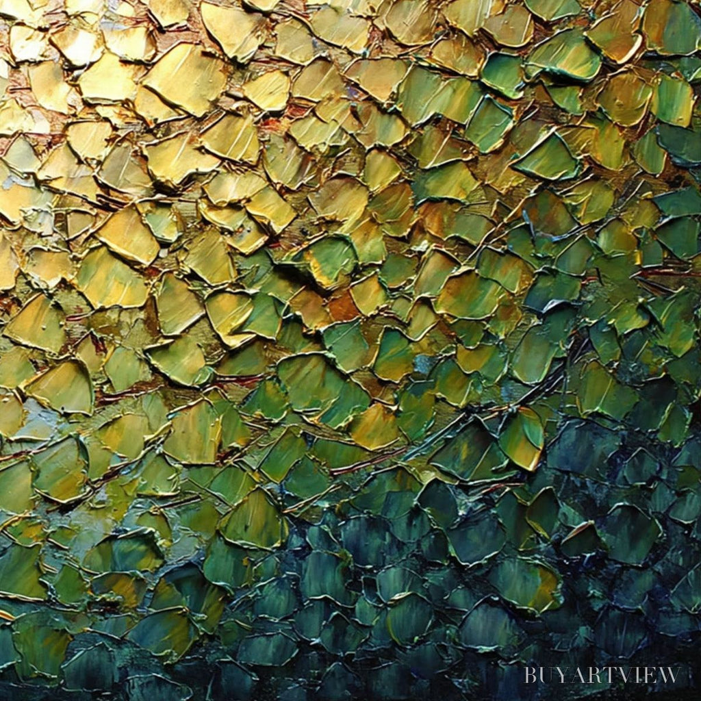 ARTOVITAS Golden Canopy – Heavily Textured Gold & Green Abstract Impasto Painting - image 5