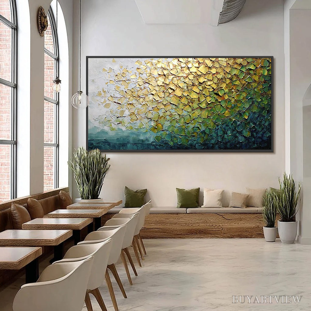 ARTOVITAS Golden Canopy – Heavily Textured Gold & Green Abstract Impasto Painting - image 6