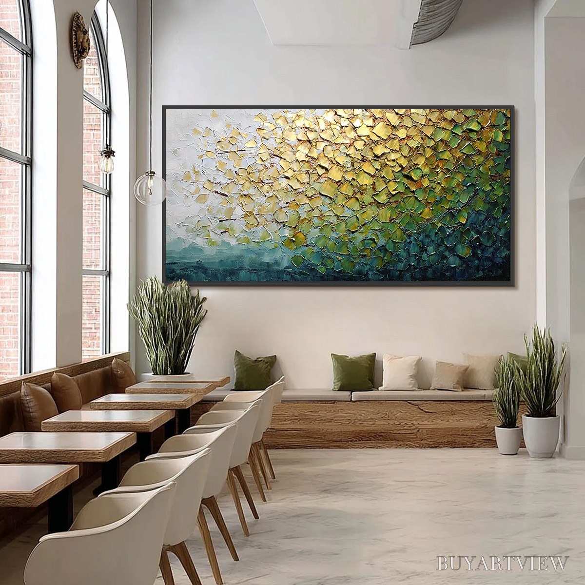 ARTOVITAS Golden Canopy – Heavily Textured Gold & Green Abstract Impasto Painting - image 6