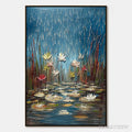 ARTOVITAS Petrichor Blossoms – Textured Impasto Painting of Water Lilies in the Rain - image 1