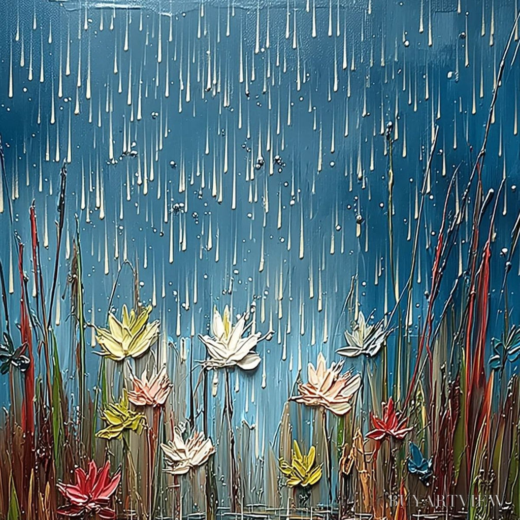 ARTOVITAS Petrichor Blossoms – Textured Impasto Painting of Water Lilies in the Rain - image 3