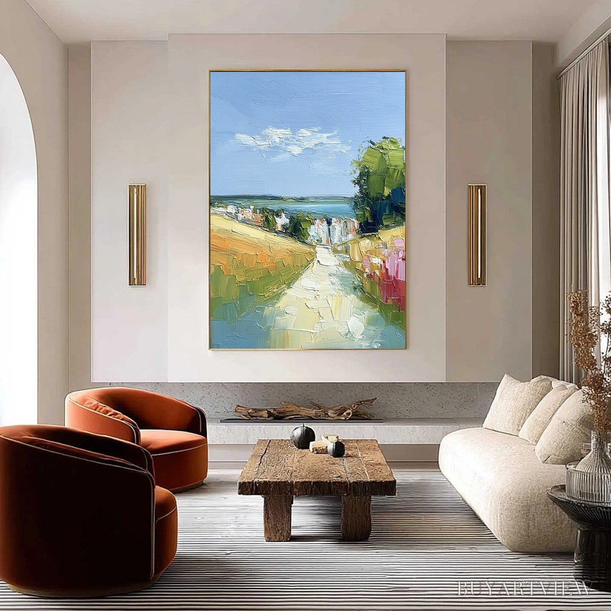 ARTOVITAS Via Al Mare – Textured Impasto Painting of a Coastal Village Path - image 2