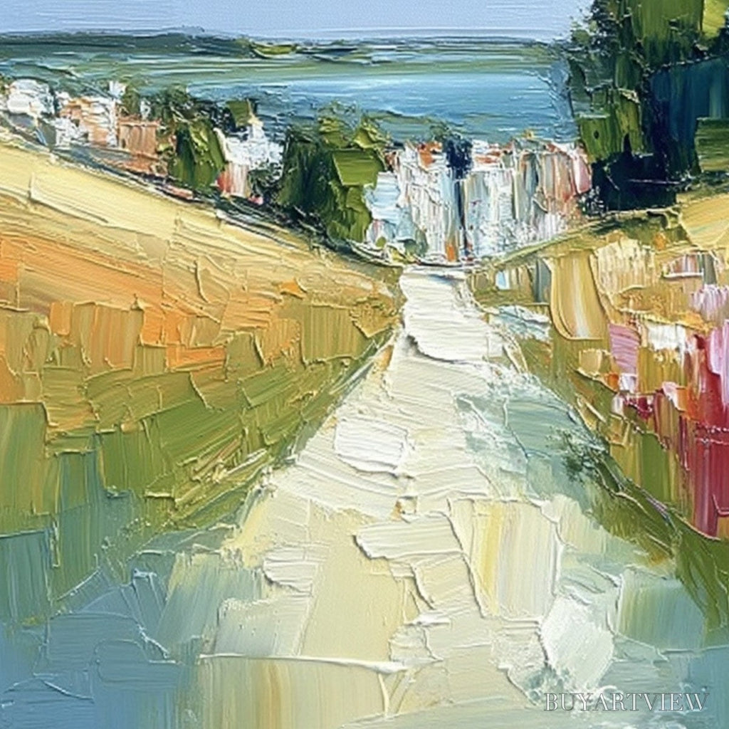 ARTOVITAS Via Al Mare – Textured Impasto Painting of a Coastal Village Path - image 3