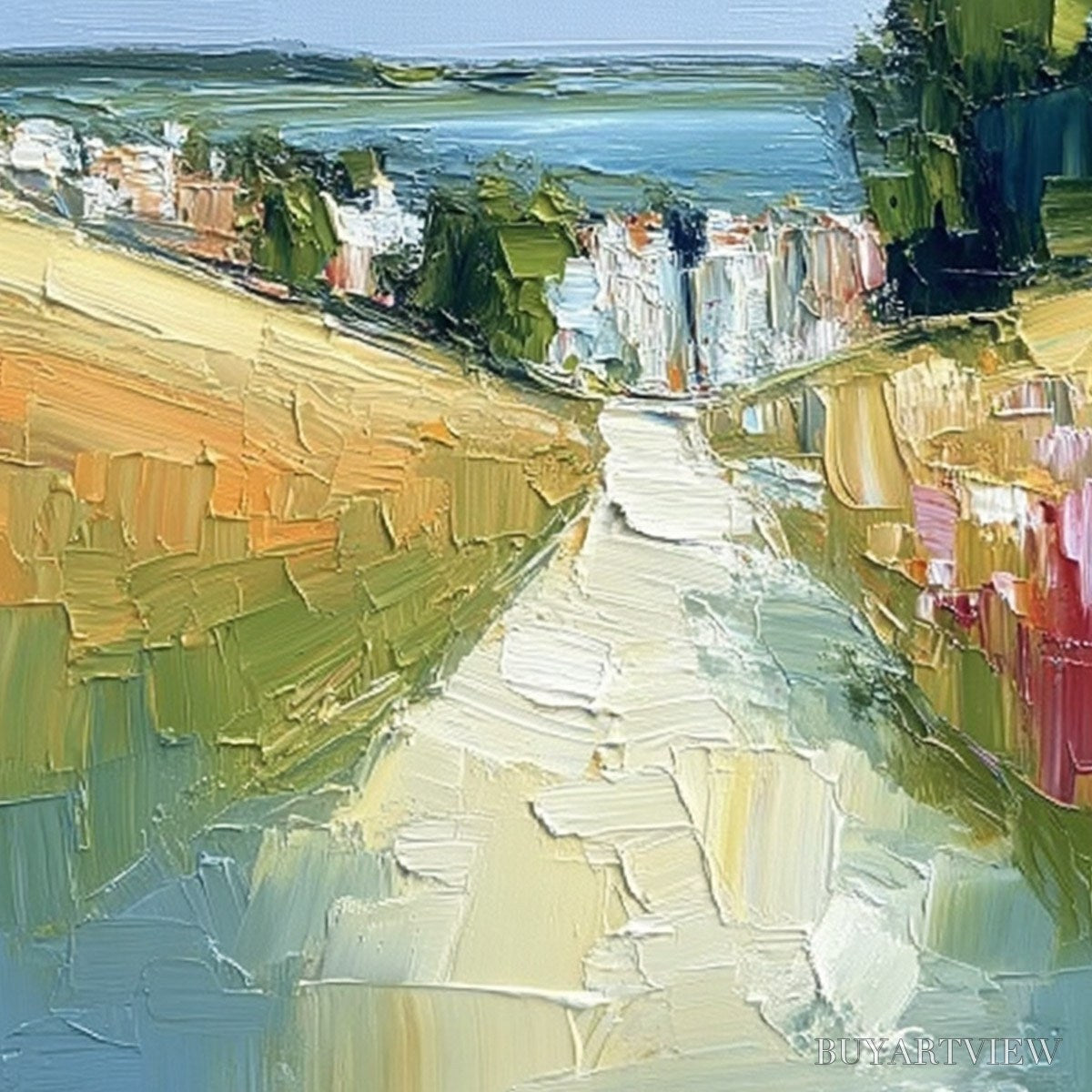 ARTOVITAS Via Al Mare – Textured Impasto Painting of a Coastal Village Path - image 3
