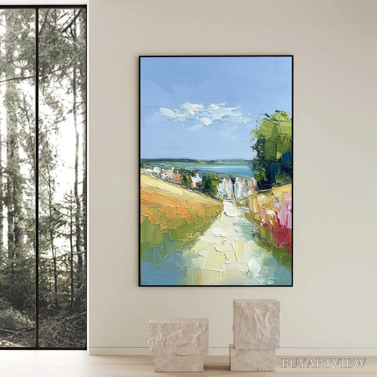ARTOVITAS Via Al Mare – Textured Impasto Painting of a Coastal Village Path - image 6