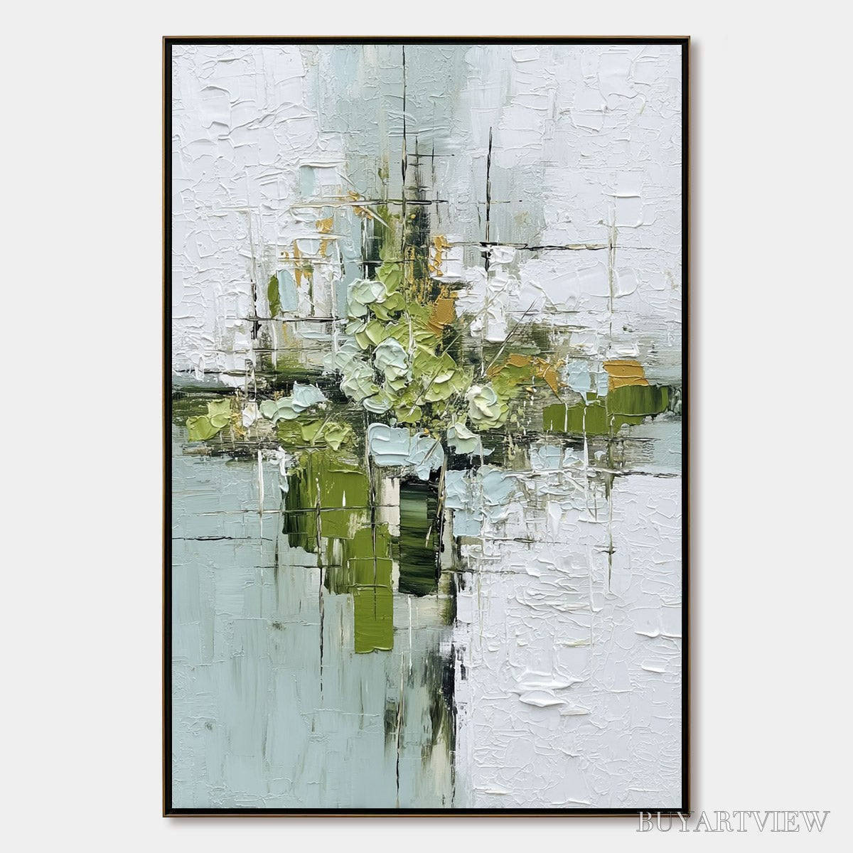ARTOVITAS Verdant Sanctuary – Heavily Textured Abstract Green and White Painting - image 1