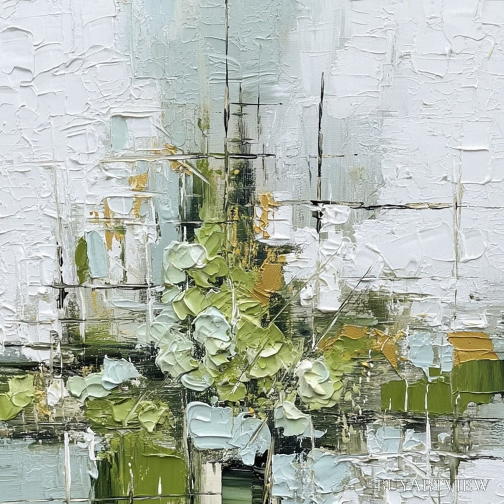 ARTOVITAS Verdant Sanctuary – Heavily Textured Abstract Green and White Painting - image 3