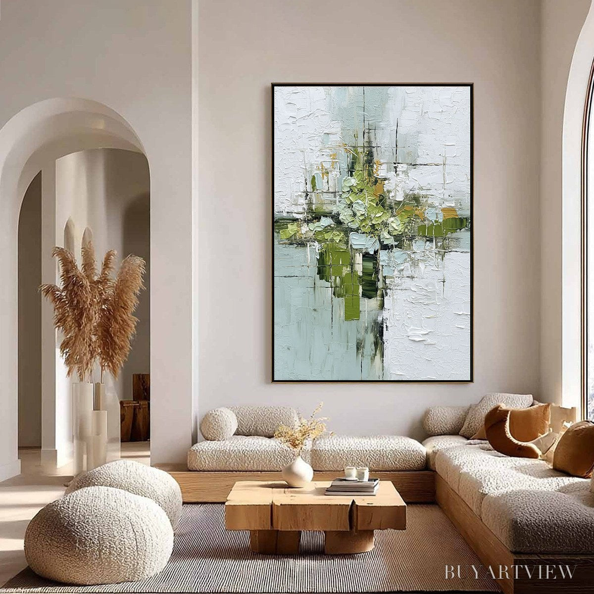 ARTOVITAS Verdant Sanctuary – Heavily Textured Abstract Green and White Painting - image 4