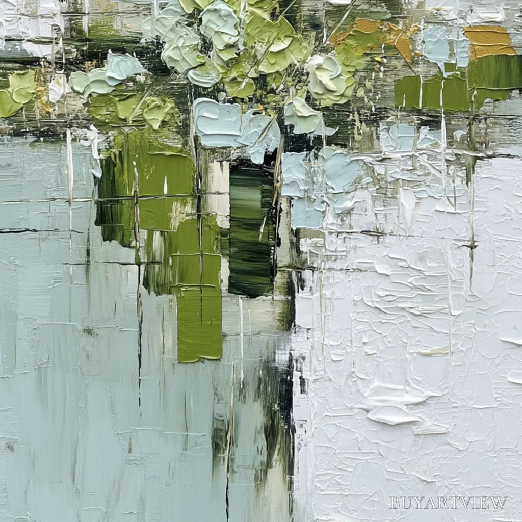 ARTOVITAS Verdant Sanctuary – Heavily Textured Abstract Green and White Painting - image 5