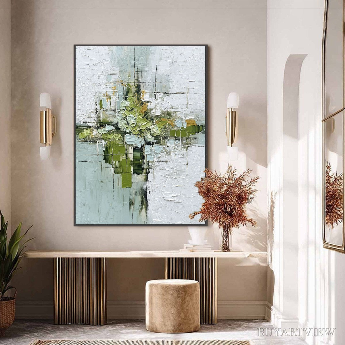 ARTOVITAS Verdant Sanctuary – Heavily Textured Abstract Green and White Painting - image 6
