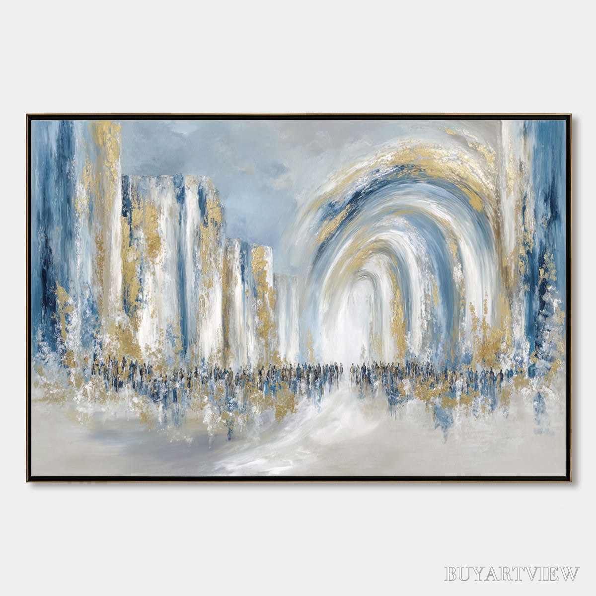 ARTOVITAS Procession – Textured Abstract Painting of a Golden Journey - image 1