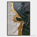 ARTOVITAS Veridian Rift – Large Vertical Textured Abstract Green and Gold Painting - image 1