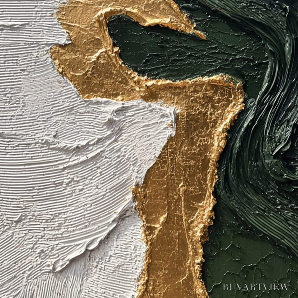 ARTOVITAS Veridian Rift – Large Vertical Textured Abstract Green and Gold Painting - image 3