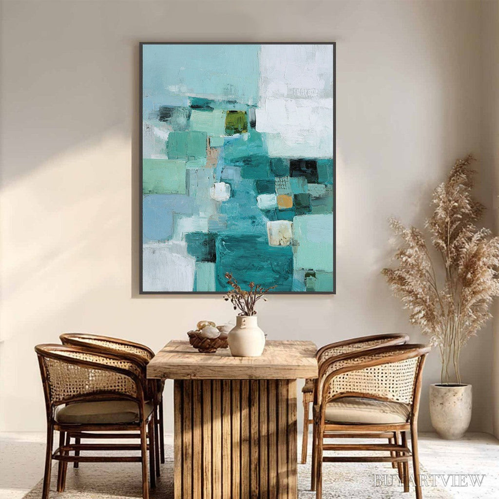 ARTOVITAS Coastal Mosaic – Textured Abstract Painting in Teal and Blue - image 2