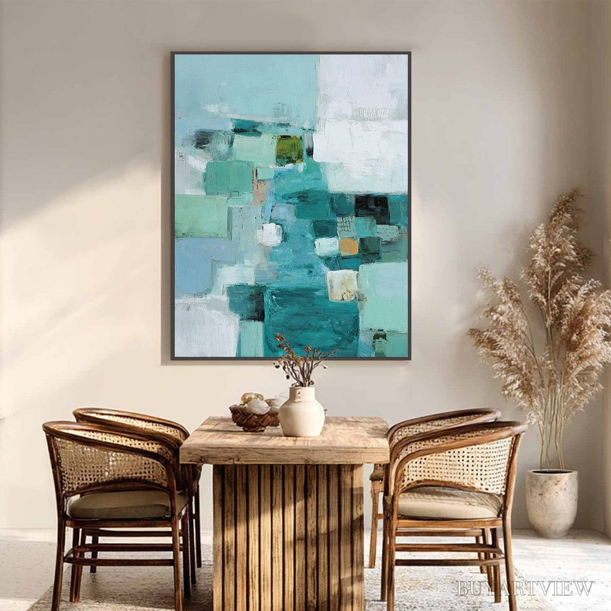 ARTOVITAS Coastal Mosaic – Textured Abstract Painting in Teal and Blue - image 2