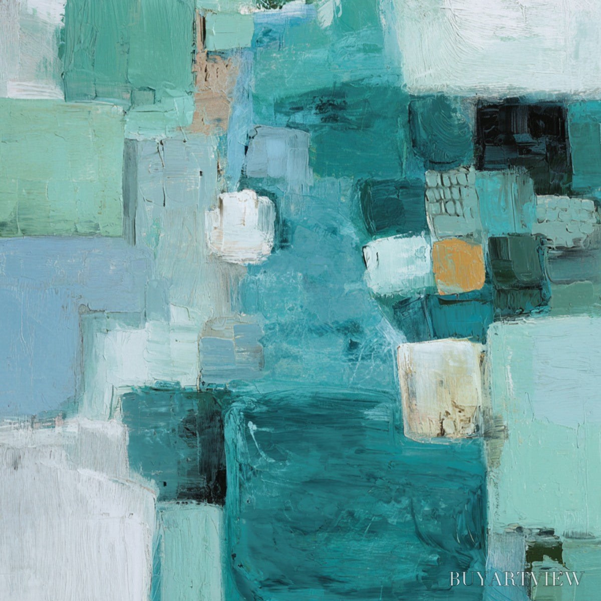 ARTOVITAS Coastal Mosaic – Textured Abstract Painting in Teal and Blue - image 3