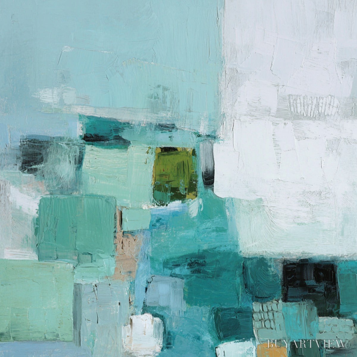 ARTOVITAS Coastal Mosaic – Textured Abstract Painting in Teal and Blue - image 5