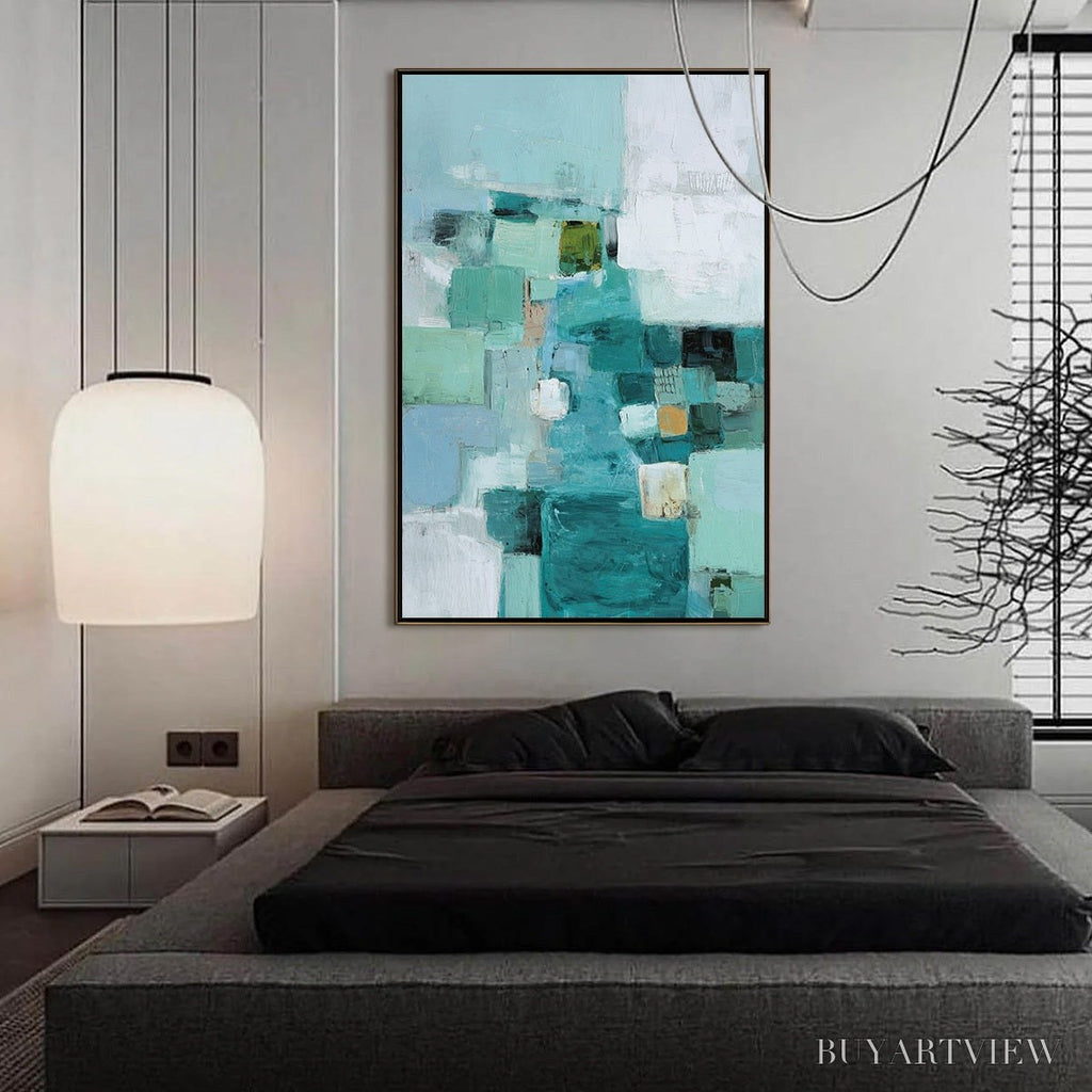 ARTOVITAS Coastal Mosaic – Textured Abstract Painting in Teal and Blue - image 6