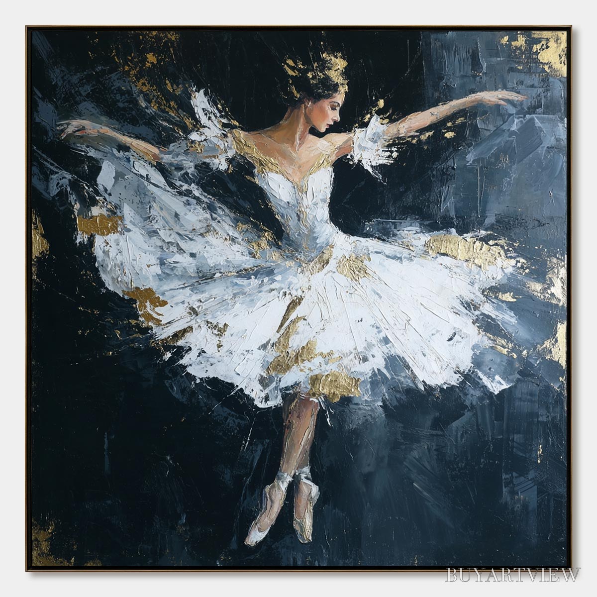 ARTOVITAS Ethereal Poise – Textured Gold Leaf Ballerina Painting - image 1