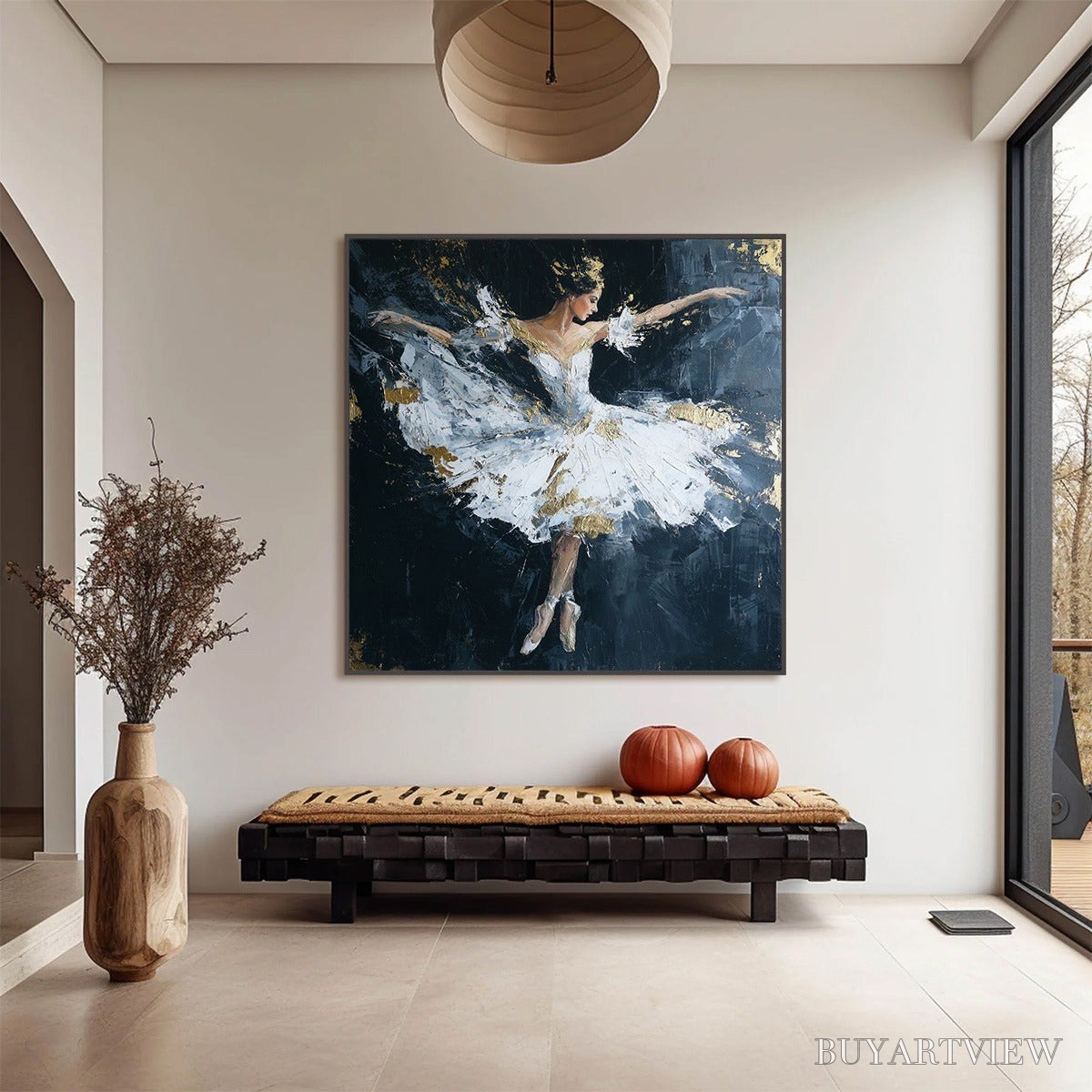 ARTOVITAS Ethereal Poise – Textured Gold Leaf Ballerina Painting - image 2