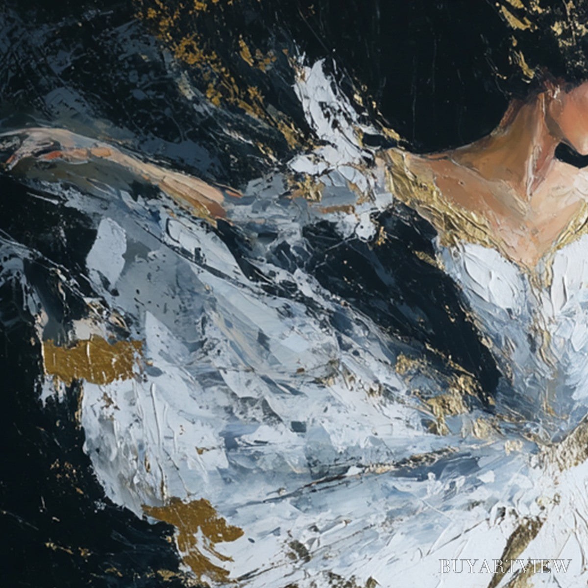 ARTOVITAS Ethereal Poise – Textured Gold Leaf Ballerina Painting - image 3