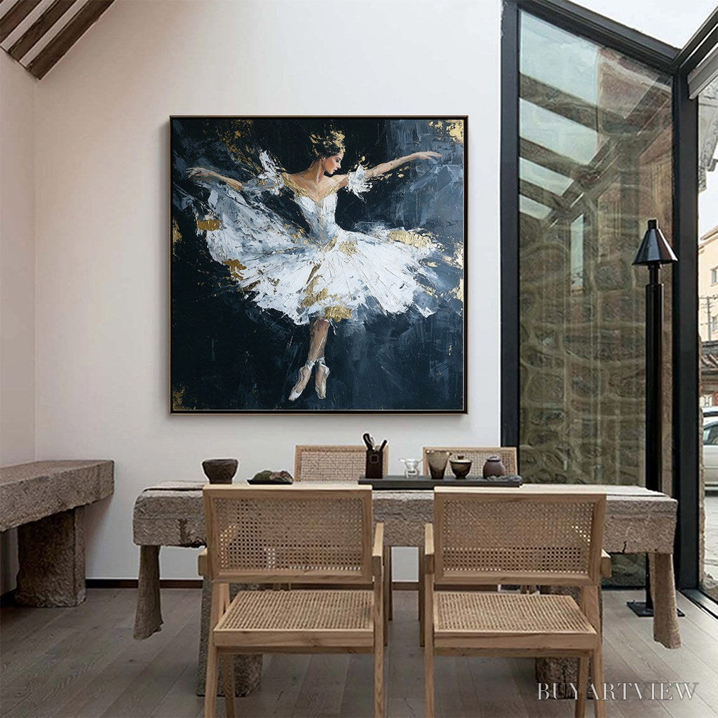 ARTOVITAS Ethereal Poise – Textured Gold Leaf Ballerina Painting - image 4