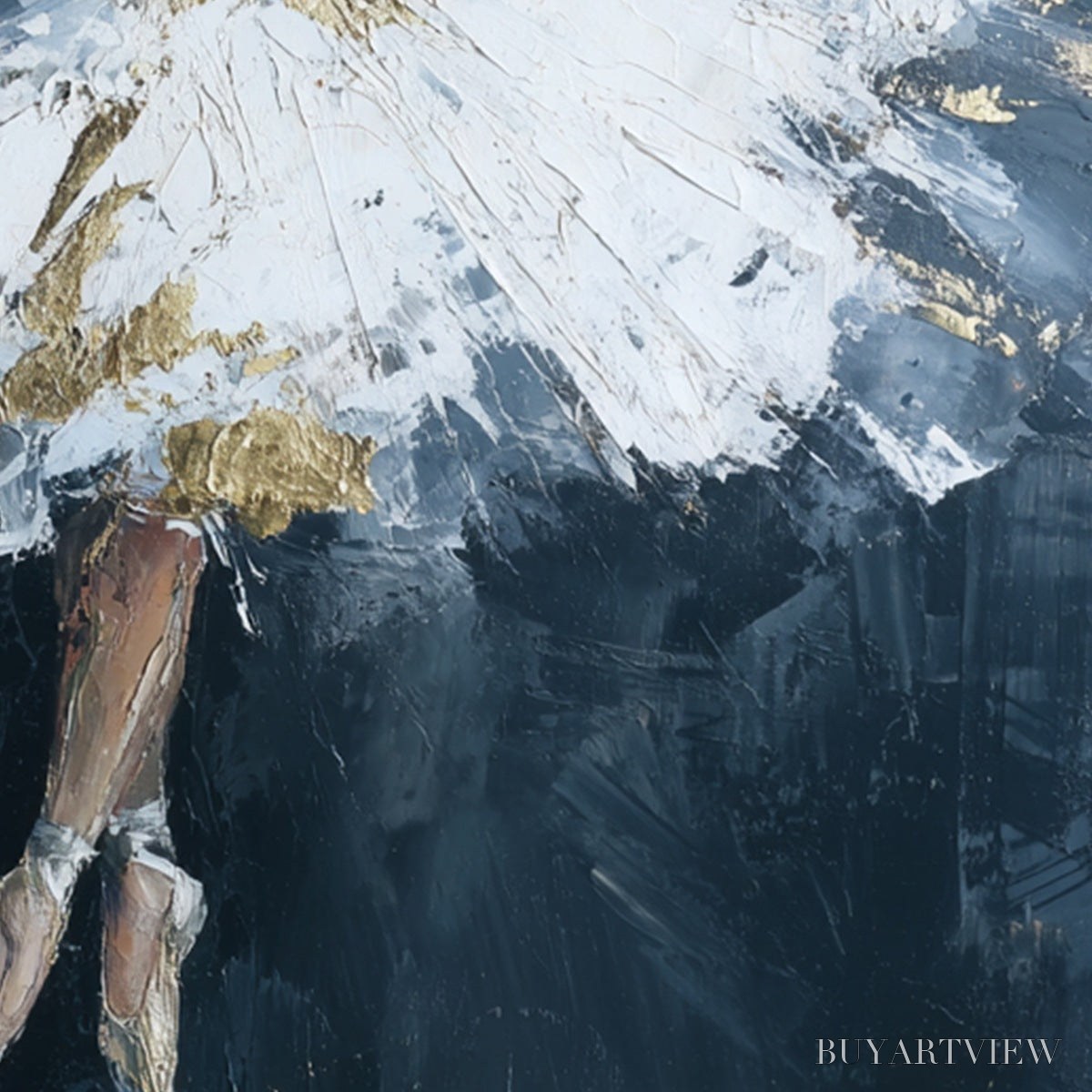 ARTOVITAS Ethereal Poise – Textured Gold Leaf Ballerina Painting - image 5