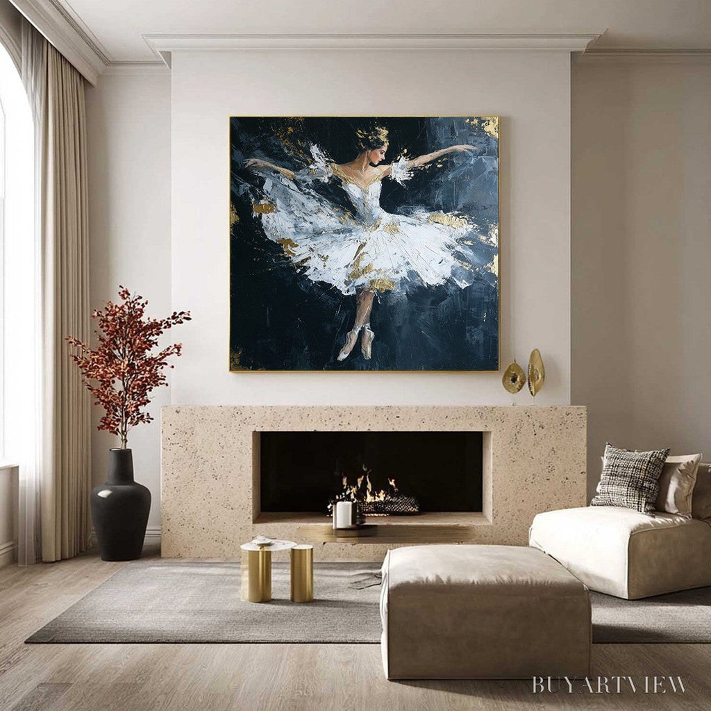 ARTOVITAS Ethereal Poise – Textured Gold Leaf Ballerina Painting - image 6