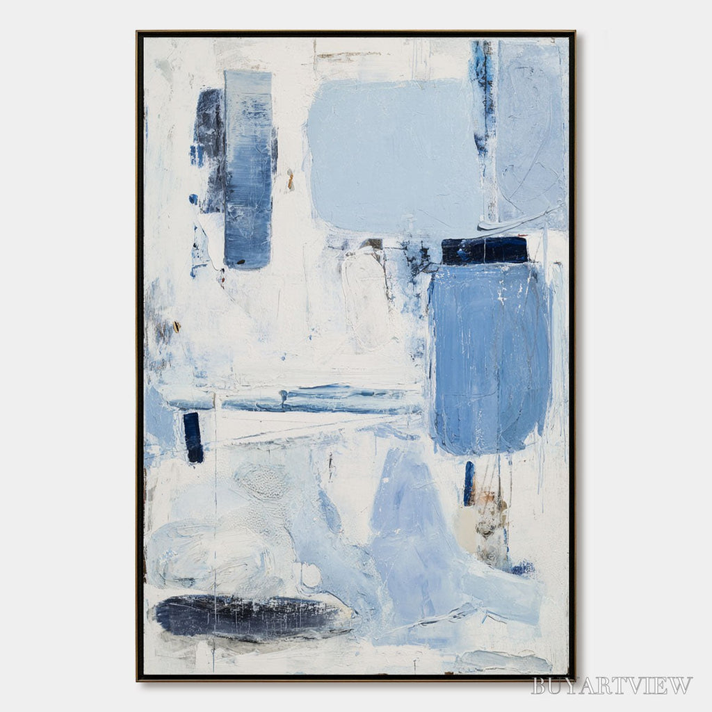 ARTOVITAS Aegean Deconstruct – Textured Blue and White Abstract Painting - image 1