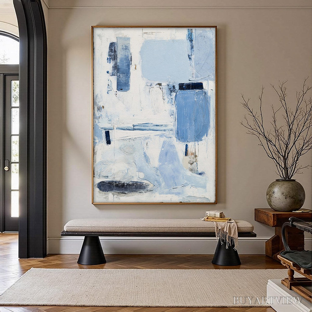 ARTOVITAS Aegean Deconstruct – Textured Blue and White Abstract Painting - image 2