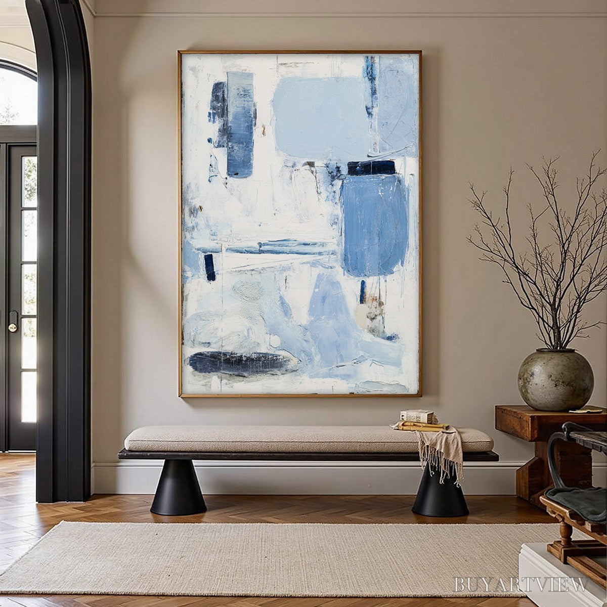 ARTOVITAS Aegean Deconstruct – Textured Blue and White Abstract Painting - image 2